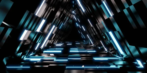 laser tunnel technology Triangular corridor door of neon light 3d illustration