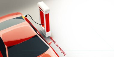 EV elektrikli araba elektrik şarj istasyonu 3D illüstrasyon