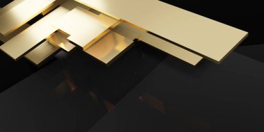 modern arkaplan altın külçeleri siyah arka planda parlak ve ışıltılı 3D çizimler
