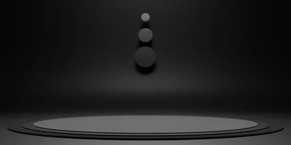 黑暗Zen概念舞台托盘单圈基础现代抽象背景3D图解 — 图库照片