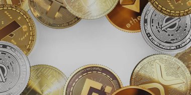 Şifreleme para birimi Bitcoin litekoin ve ethereum sembolleri ile Paraların kombinasyonu beyaz arkaplan 3d illüstrasyon