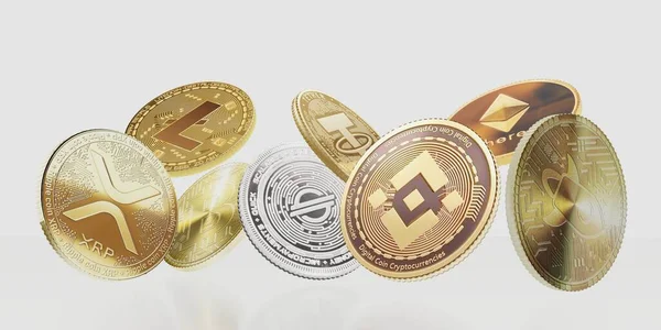 Criptomoneda Con Bitcoin Litecoin Símbolos Etéreo Combinación Monedas Sobre Fondo — Foto de Stock