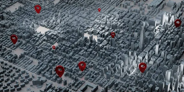 地图上的别针Usa暗调辉光别针连接通信和服务交付3D示例 — 图库照片