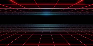80 'lerin geçmişe dönük neon rozet arka planı 3D illüstrasyon Premium