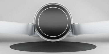 bayrak ve yay arkaplan kurdelesi ve ürün ekran standı 3B illüstrasyon