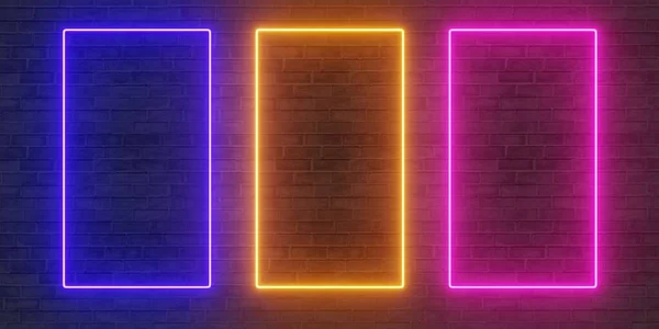 Neon Signs Wall Neon Signs Brick Walls Text Frame Panel — Stock Photo, Image