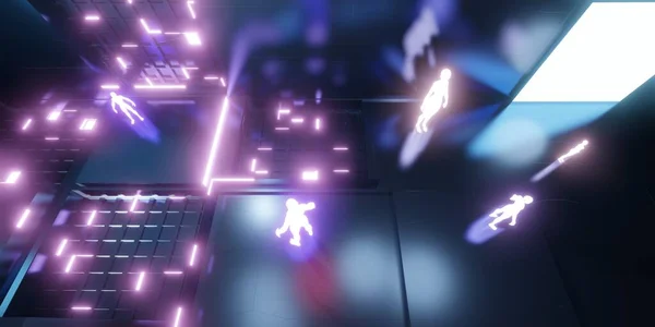 Metaverse dünyasının sanal dünyasındaki avatar VR kameralar sanal dünya şehri ve insanlar 3 boyutlu illüstrasyon
