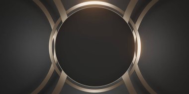 metin ve öğretim ticareti için siyah ve altın daire çerçeve arkaplanı 3 boyutlu resimleme