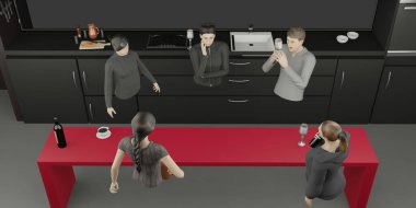 Metaverse dünyasındaki VR kameralar ve kum havuzu 3 boyutlu illüstrasyon aracılığıyla Metaverse Çevrimiçi toplantılarda Halkın Mutfak Partisi Görselleri