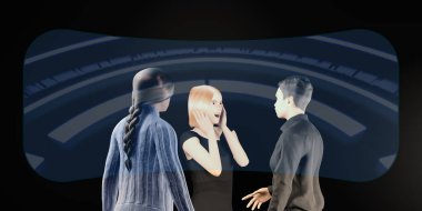 VR Kamera Sınıfları ve Metaverse Görseller Toplantılar Metaverse dünyada insanlar üç boyutlu çizimler