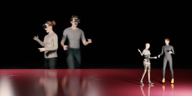 Metaverse Partisinde Görseller Sosyal ve Metaverse dünyalarında Sohbet VR ve Sandbox 3D illüstrasyon