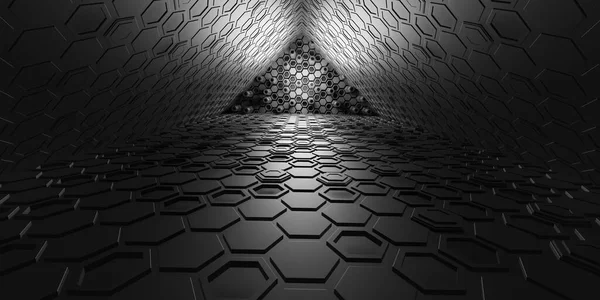 六边形纹理光隧道技术现代未来主义科幻小说背景 — 图库照片