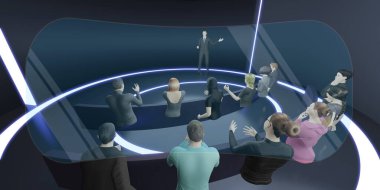 Metaverse Sınıflarında Görseller VR Gözlükleri Çevrimiçi Okul Hologramları Toplantılar Seminerleri Metaverse 3D Resimleri
