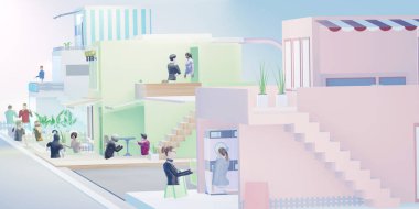 Metaverse City 'deki Avatar Partisi by VR Glass Trading and Services in Metaverse Sanal Dünya 3D Illustrations