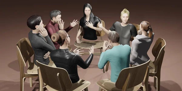 Roundtable Party Avatars Metaverse Online Counseling Geestelijke Problemen Neurotische Bril — Stockfoto