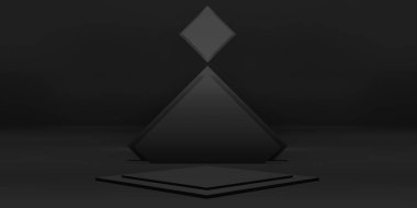 Zen tarzı podyum sahnesi karanlık stüdyo sahnesi En düşük sahne konsepti 3D illüstrasyon
