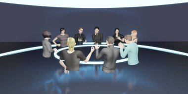 Metaverse sınıfları ve toplantıları VR cam Görseller Metaverse dünya ve kum havuzu üç boyutlu çizimler