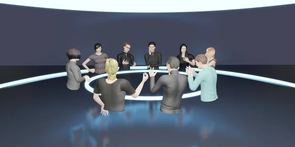 Metaverse classes and meetings VR glasses Avatars of people in the Metaverse world and sandbox 3D illustrations