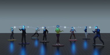 Metaverse Sosyal Ağ Görselleri VR Gözlükleri İnsanlar ve Faaliyetler Sosyal Bağlantı 3B Resimleri
