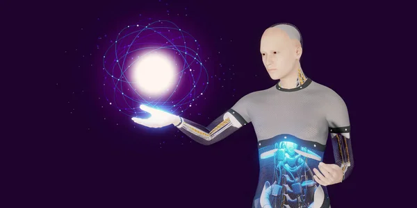 空间机器人手背景Ai技术框架Ai机器人未来技术3D演示 — 图库照片