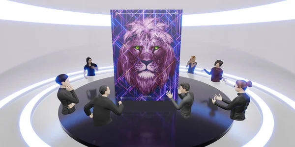 Metaverse dünyası NFT Sanat Galerisi Görseller ve VR Gözlükleri 3D İllüstrasyonlar
