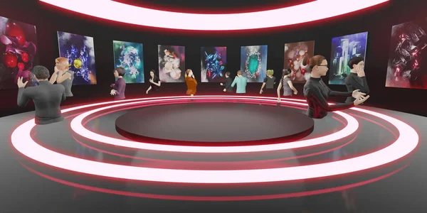 Metaverse dünyası NFT Sanat Galerisi Görseller ve VR Gözlükleri 3D İllüstrasyonlar