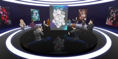 Metaverse dünyası NFT Sanat Galerisi Görseller ve VR Gözlükleri 3D İllüstrasyonlar