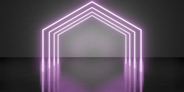 Hexagon Laser Light Room Background Neon Light Tecnologia Estilo Chão — Fotografia de Stock