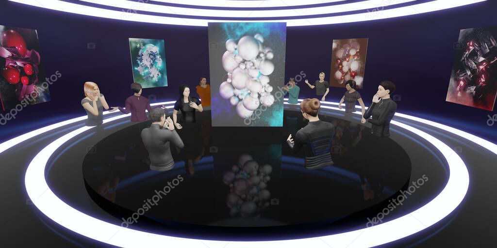 Metaverse world NFT Art Gallery Avatars and VR Glasses 3D Illustrations