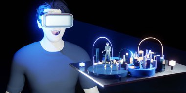 Avatars in Metaverse Party and online meetings VR glasses in the world of Metaverse and the sandbox 3D illustration