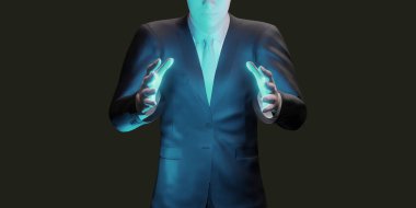 Takım elbiseli bir iş adamı, yönetici, yönetici, finansör, 3 boyutlu resim.