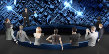 Metaverse Party avatars and online meetings via VR glasses in the world of Metaverse and 3D illustrations