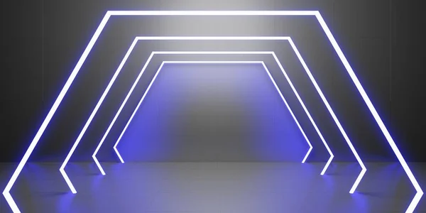 Hexagon Laser Light Background Product Presentation Podium Neon Light Technology — Fotografia de Stock