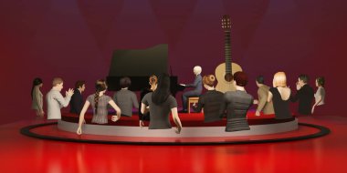 Metaverse konser avatarları ve çevrimiçi müzik performansları Metaverse 3D illüstrasyonlar dünyasında VR gözlükleri aracılığıyla