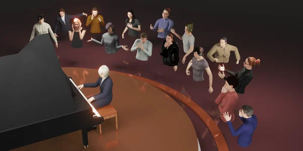 Metaverse concert party avatars and online music performances via VR glasses in the world of Metaverse 3D illustrations