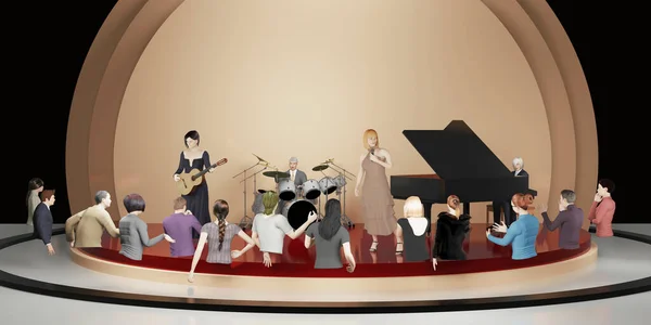 Metaverse concert party avatars and online music performances via VR glasses in the world of Metaverse 3D illustrations