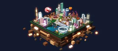 Kum havuzunun Metaverse Dünyası 'ndaki Görseller Metaverse 3D çizimler dünyasında VR gözlükleri aracılığıyla kum havuzuna iniyor