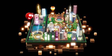 Kum havuzunun Metaverse Dünyası 'ndaki Görseller Metaverse 3D çizimler dünyasında VR gözlükleri aracılığıyla kum havuzuna iniyor