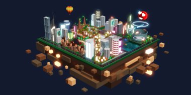 Kum havuzunun Metaverse Dünyası 'ndaki Görseller Metaverse 3D çizimler dünyasında VR gözlükleri aracılığıyla kum havuzuna iniyor