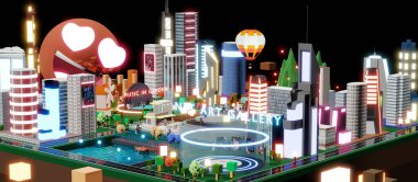 Kum havuzunun Metaverse Dünyası 'ndaki Görseller Metaverse 3D çizimler dünyasında VR gözlükleri aracılığıyla kum havuzuna iniyor