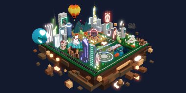 Kum havuzunun Metaverse Dünyası 'ndaki Görseller Metaverse 3D çizimler dünyasında VR gözlükleri aracılığıyla kum havuzuna iniyor