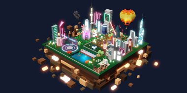 Kum havuzunun Metaverse Dünyası 'ndaki Görseller Metaverse 3D çizimler dünyasında VR gözlükleri aracılığıyla kum havuzuna iniyor