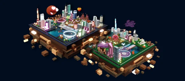 게이머 Sandbox Land Gamers 거래하는 안경을 일러스트레이션 — 스톡 사진