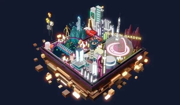 Metaverse Partisi 'nde ve Metaverse dünyasındaki VR kameralar ve kum havuzu 3D illüstrasyonları aracılığıyla çevrimiçi toplantılarda görünenler