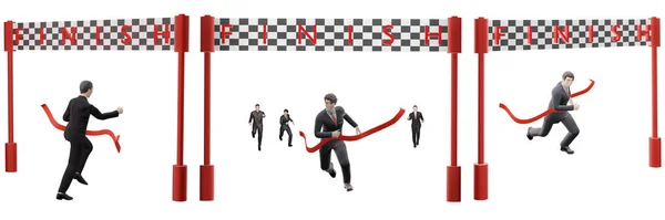 businessman running to the finish line victory first prize success set included 3d illustration isolated on a white background with clipping path