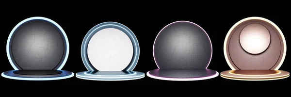 Circular Podium Futuristic Neon Laser Podium Technology Set Included Illustration — Stok fotoğraf