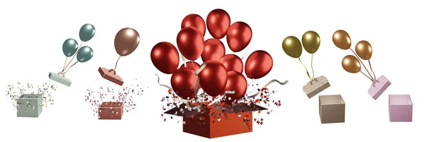 Helium Balloons Celebrate Big Day Balloon Box Open Gift Box — 스톡 사진