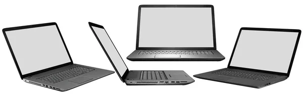 Laptop Számítógép Üres Képernyő Billentyűzet Készlet Tartalmazza Illusztráció Elszigetelt Fehér — Stock Fotó