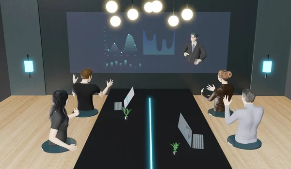 Metaverse çevrimiçi toplantı ofisi ve sınıfındaki Görseller Metaverse 3D illüstrasyon dünyasındaki insanlar