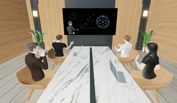 Avatars in Metaverse online meeting office and classroom People in the world of Metaverse 3D illustration